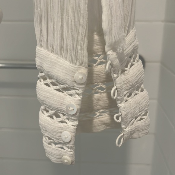 FREE PEOPLE Sheer White Long Sleeve V Neck Button Up Blouse - Picture 11 of 12